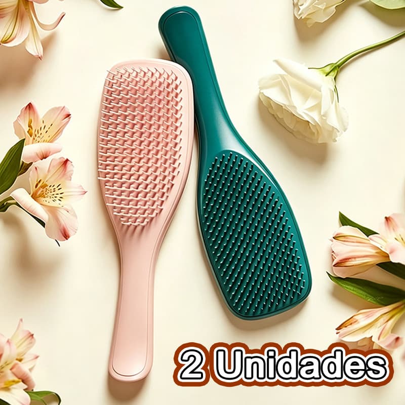 Kit 2 Escova Mágica Desembaraçadora Com Cabo, Para Cabelo Seco E Molhado, Cerdas Flexíveis, Ideal Liso E Cacheado