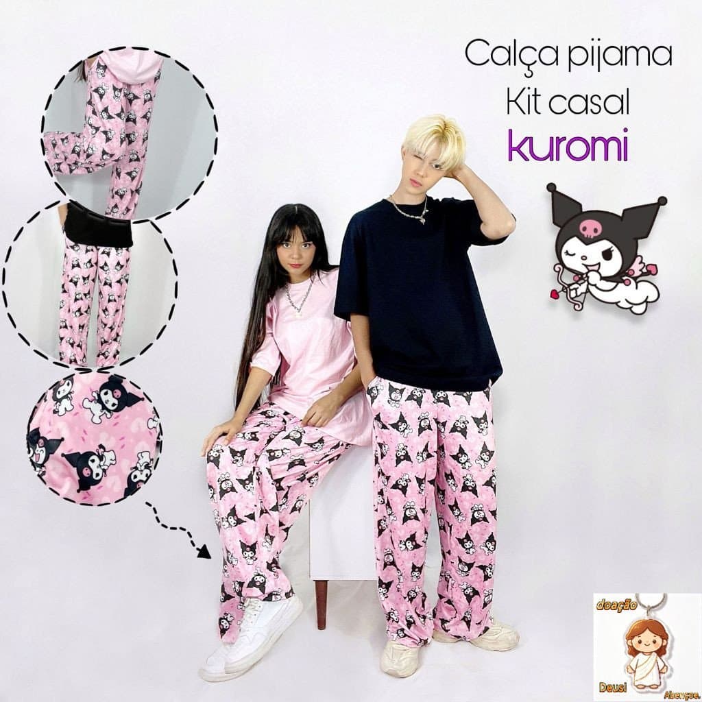 kitcasa kuromi 2 calça pijama | l pijama kuromi, hello kitty sanrio, kuromi kit casal pijama feminino e masculino