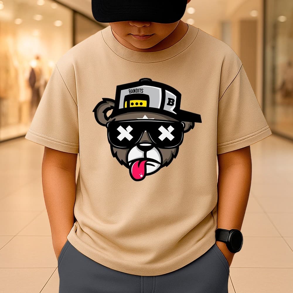 Camiseta Infantil Kids Colorido Urso X Boné Estampada Manga Curta 100% Algodão