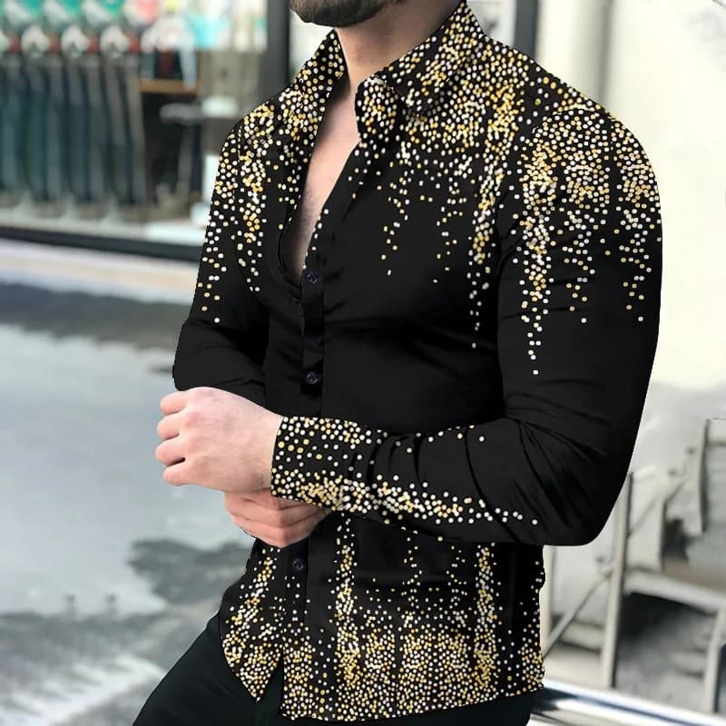 Camisas Sociais Masculinas de Moda Primavera-Outono, Camisa de Colarinho Reversível com Botões, Estampa Casual de Areia
