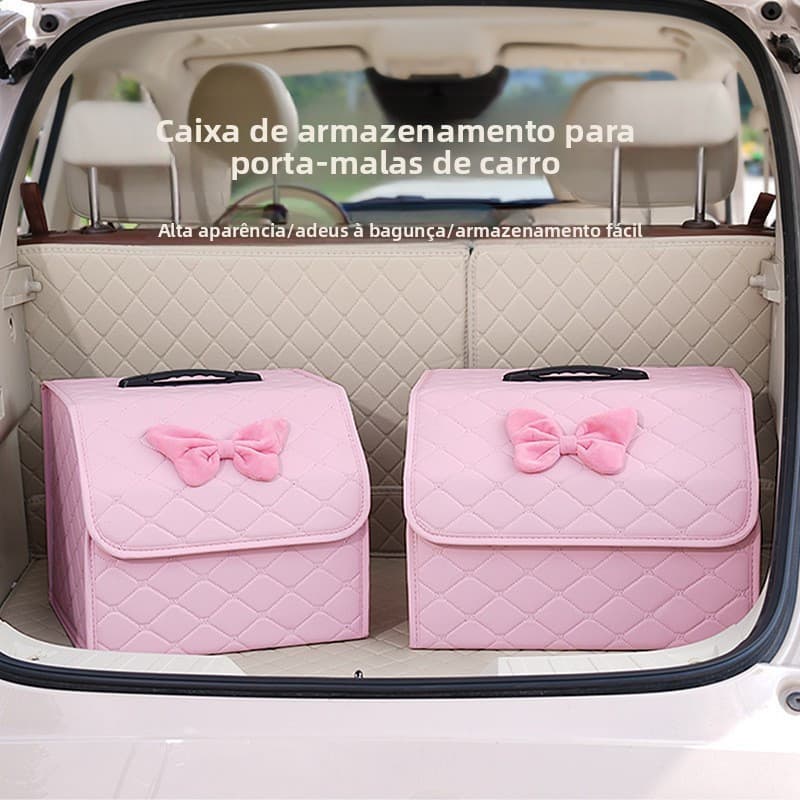 Caixa de Armazenamento para Carro e Organizador de Porta-Malas, Couro Criativo, Dobrável, Universal, Organizador de Iten