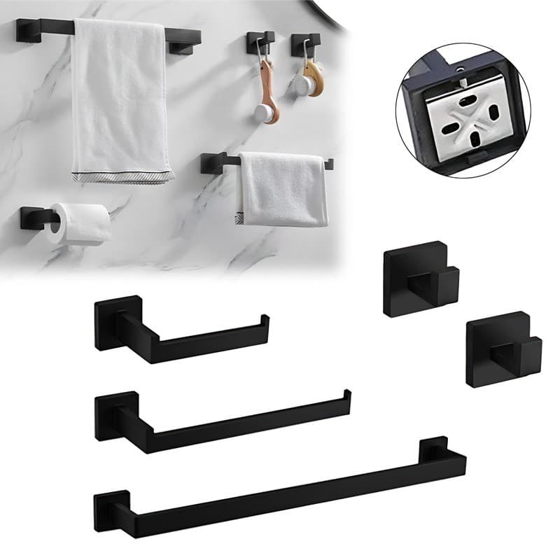 Complete Bathroom Accessories Kit 4/5 Pieces Stainless Steel 60cm Bathroom Towel Rack Black/Prata
