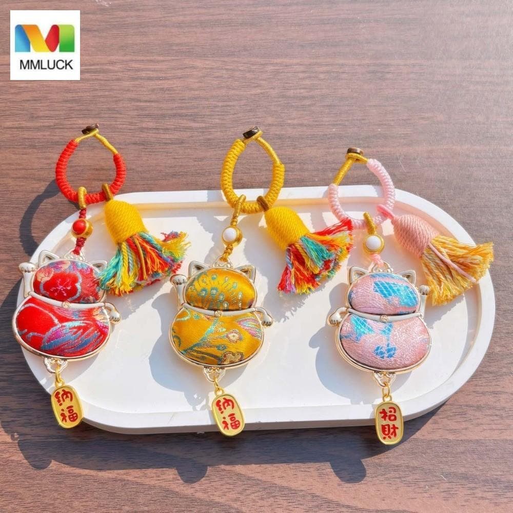 DARBY Chaveiro Tradicional Chinês , Pingente De Cabaça De Brocado Com Borlas De Contas De Cavalo , Artesanato