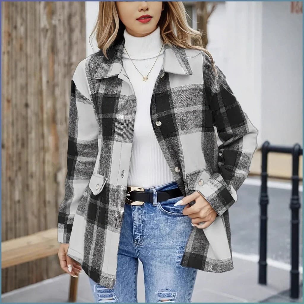 [Confortável e Elegante] Camisa Xadrez Feminina/Jaqueta Flanela/Moda Casual para Trabalho e Lazer