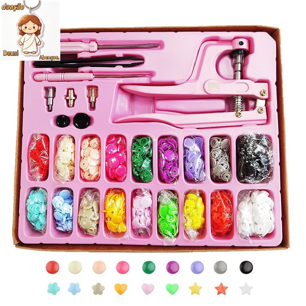 Kit Alicate 3 Em 1 Pregar Botão Pressão Ritas Ilhós Matriz - rosa