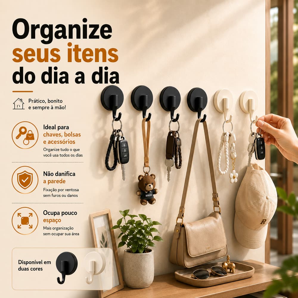 Gancho de Ventosa Forte sem Furar para Banheiro Cozinha Parede Lisa Suporte Multiuso para Toalha Roupa e Acessórios