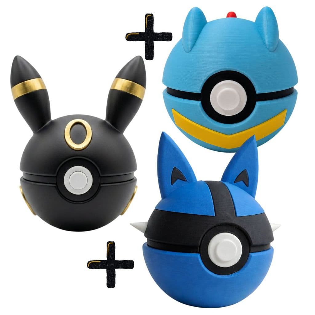 Kit 3 Pokebolas Estilizadas Totodile Lucario Umbreon Pokémon Geek Gamer Decorativas Anime Coleção