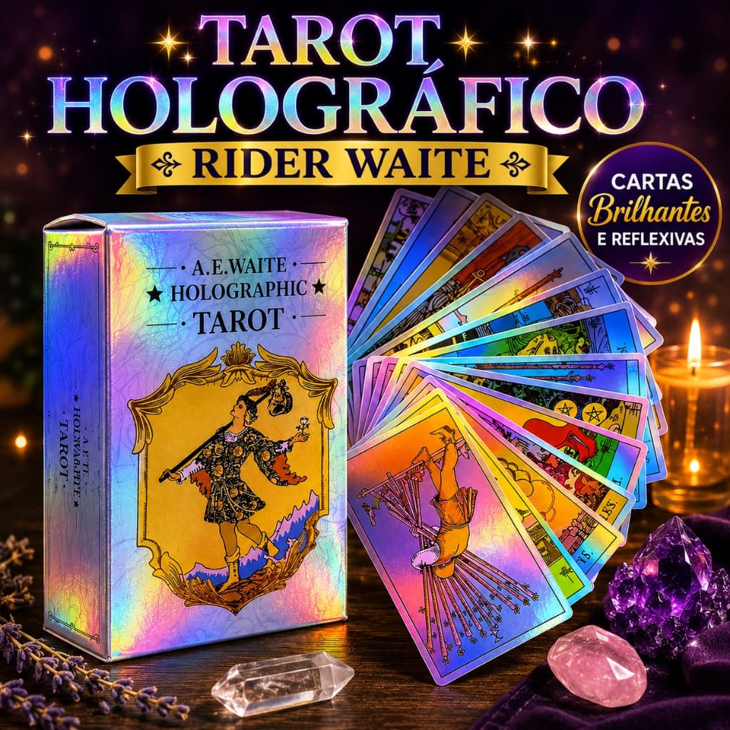 Tarot Holográfico Waite Cartas Brilhantes Rider Waite Completo Presente Deck Reflexivas