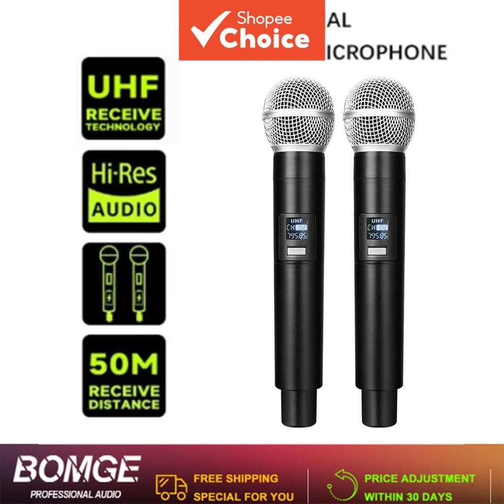 BOMGE Microfone sem fio UHF 2-Pack conjunto de microfone dinâmico de mão
