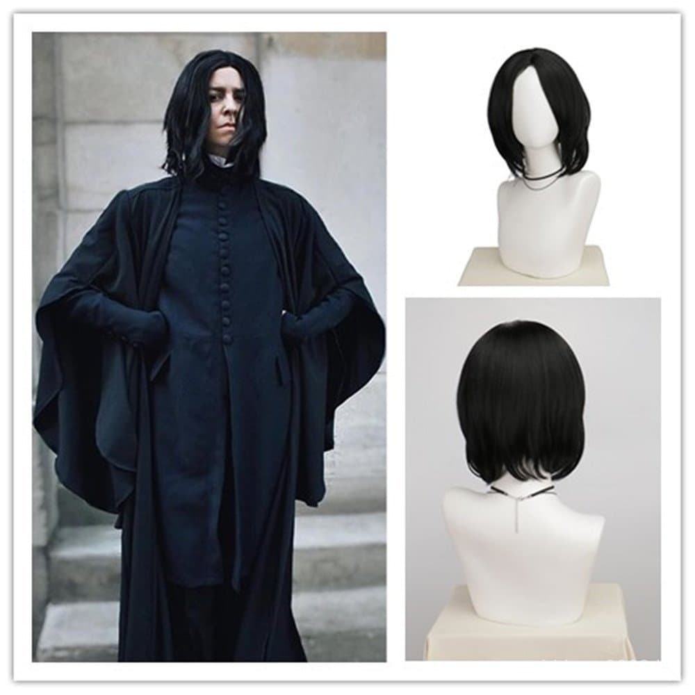 Cabelo curto preto, peruca estilo Professor Dumbledore de Harry Potter, peruca para cosplay de Halloween.