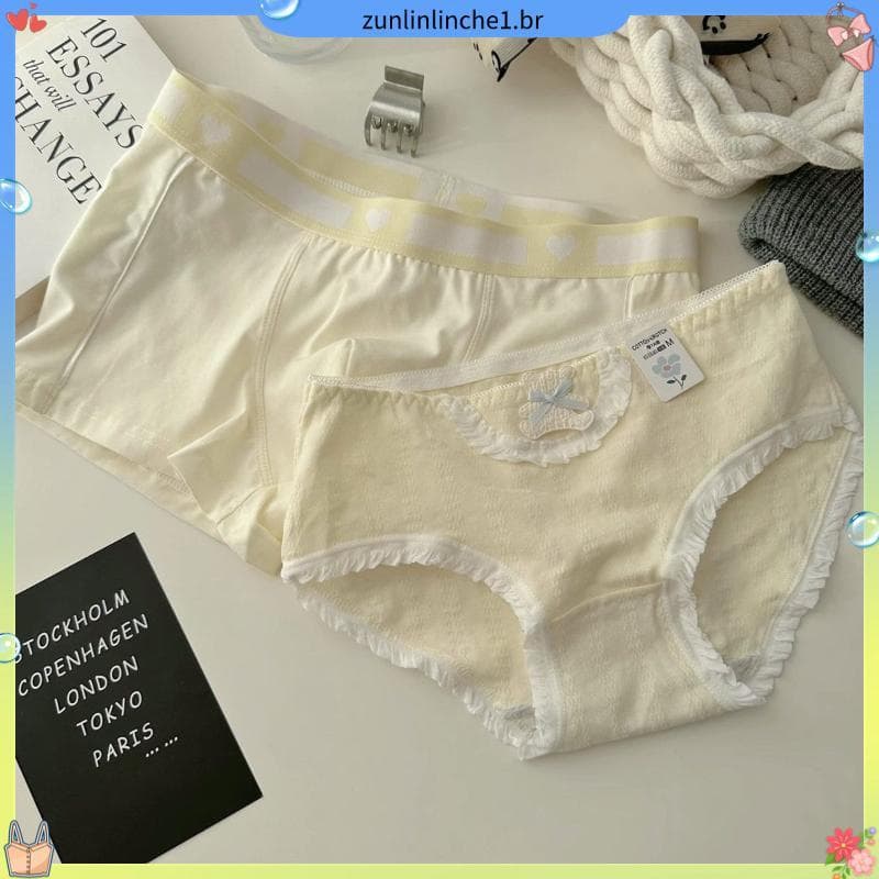 Leite amarelo bordado flor urso renda casal roupa interior um masculino um feminino puro algodão 7A antibacteriano 2025