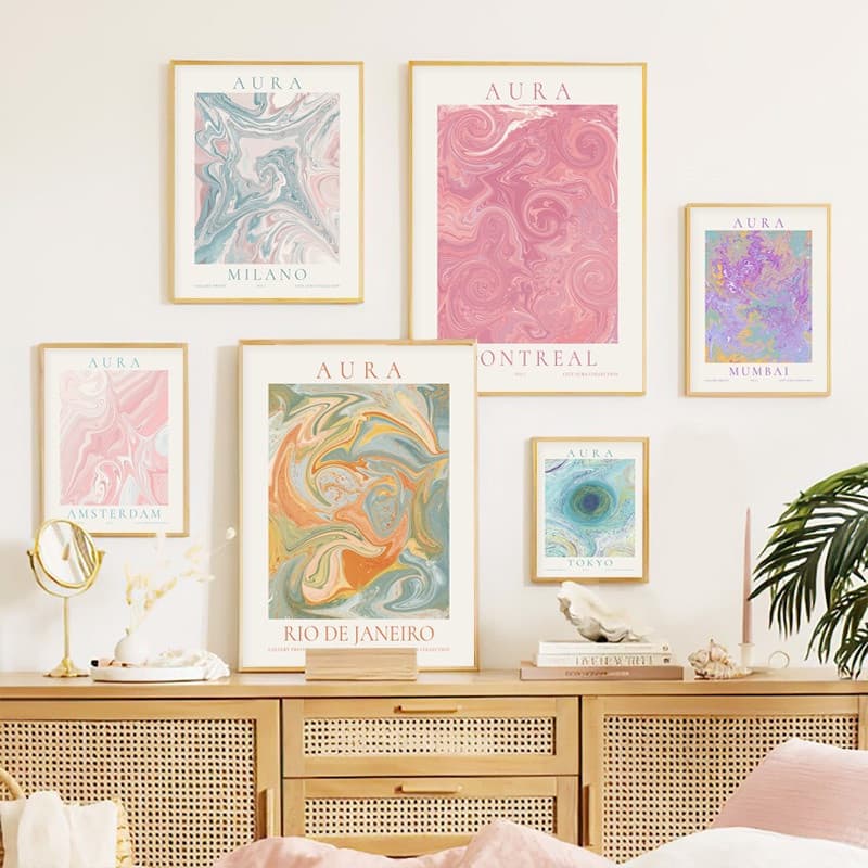 Cor Swoosh Wall Art Boho Pink Purple Blue Print Canvas Pintura Cocktail Azul E Tóquio Pôster Home Living Room Decoração