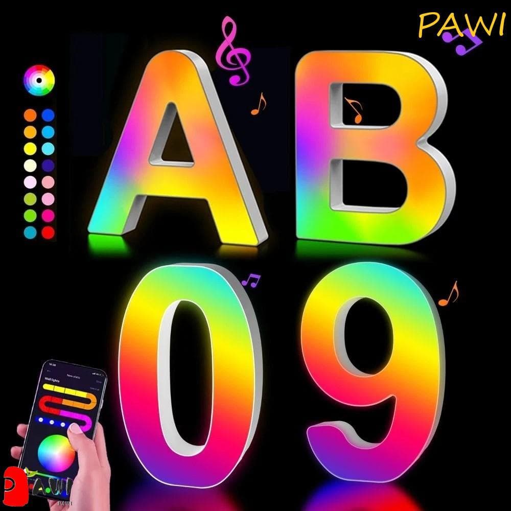 Luz De Letras LED PAWI , Decorativa Do Alfabeto USB , Lâmpada De Número De Plástico Inteligente Com Letra De Nome Para C