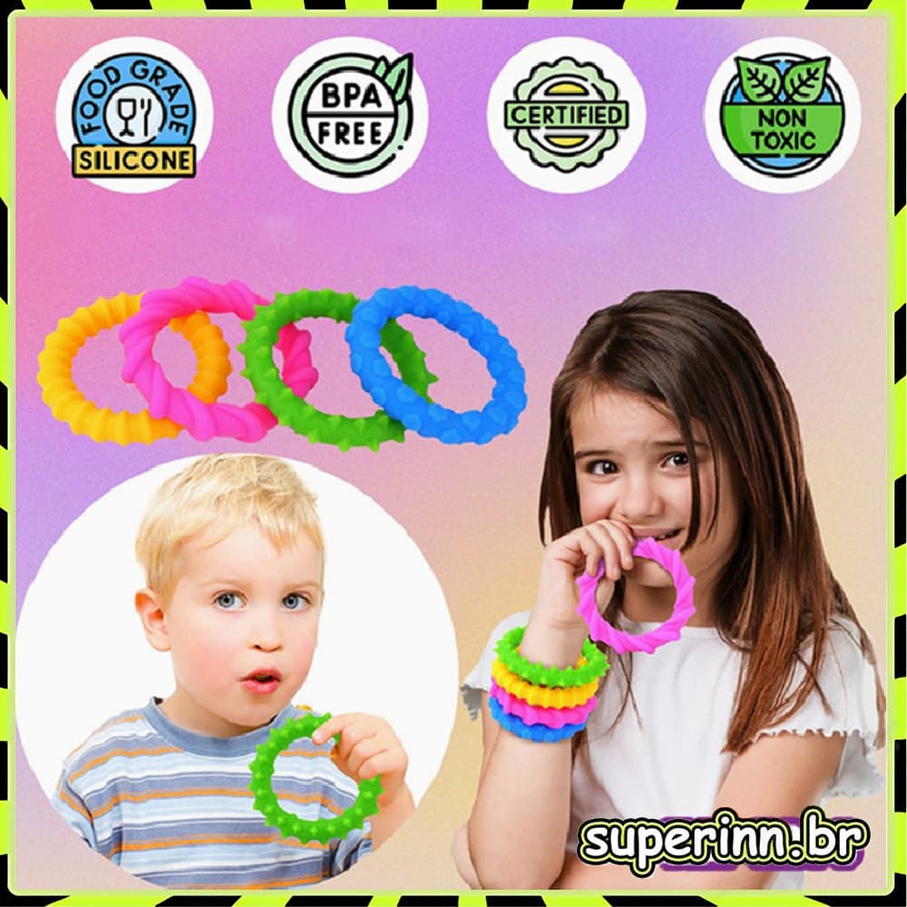 Conjunto de 4 pulseiras elásticas de silicone, adequadas para crianças e adultos, brinquedos sensoriais para alívio da a