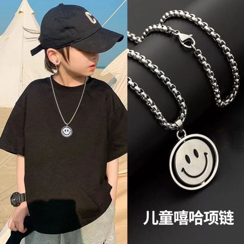 Crianças colar na moda meninos meninas acessórios de dança de rua moda meninas All-Match Smiley pingente bonito meninos
