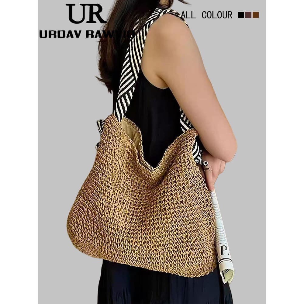 Bolsa de palha com Design de nicho francês, bolsa de praia de verão, bolsa de viagem tecida à mão, bolsa de ombro