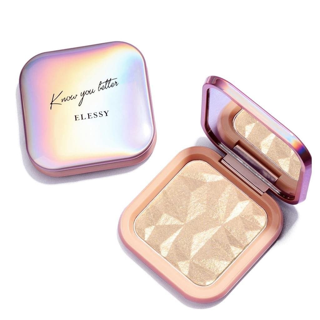 Paleta de Maquiagem Iluminadora ELESSY, Paleta de Iluminador com Glitter para o Rosto, Pó Iluminador com Acabamento Natu