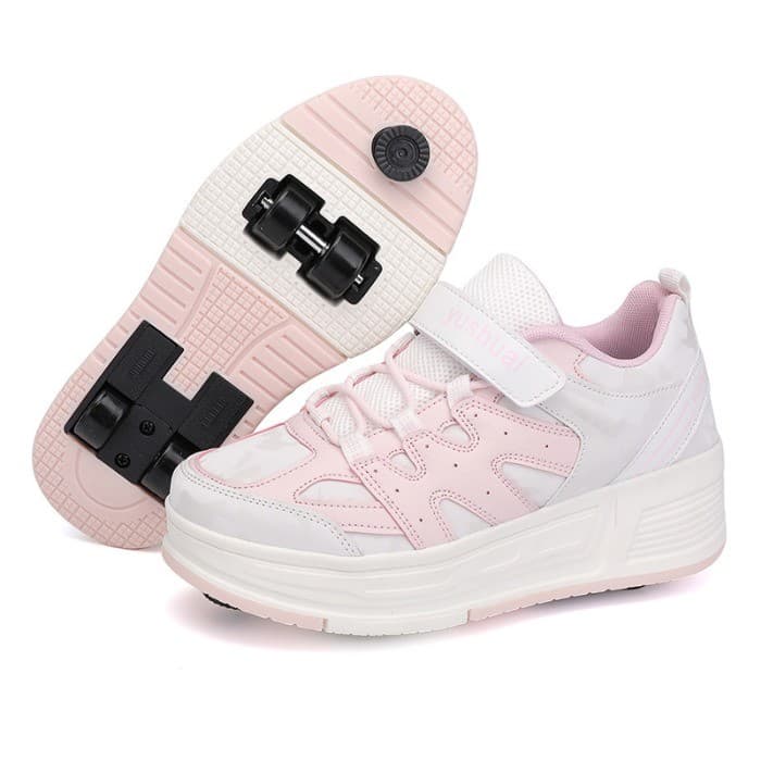 Unissex Crianças De Quatro Rodas Dobráveis Rollerskates Fundo Grosso Sapatos Casuais Escondidas De Patinação De Dupla Fi