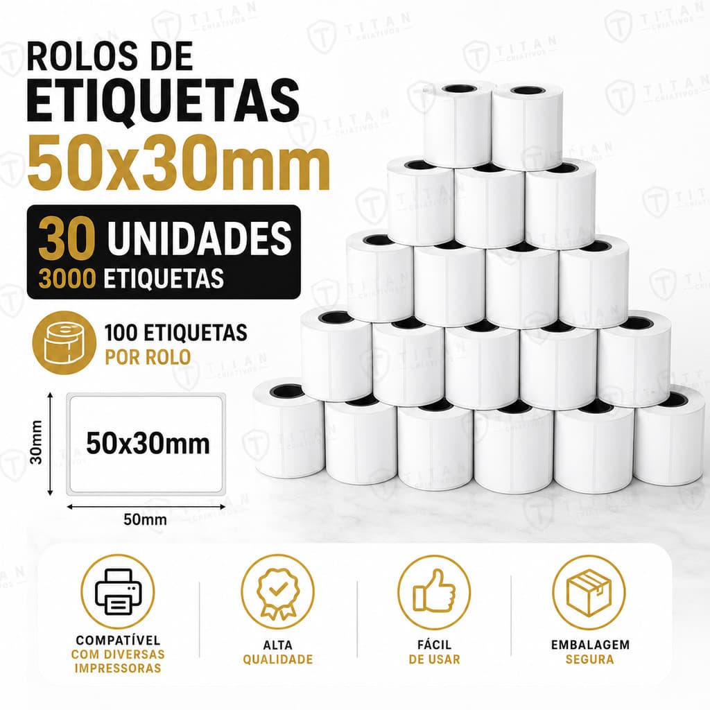 30 Unidades De Bobinas Etiqueta Térmica Adesiva 50x30mm
