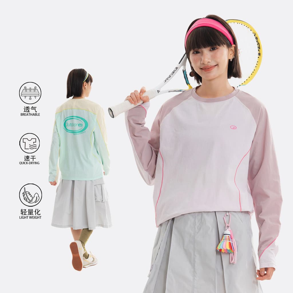 Camiseta de manga longa respirável, de secagem rápida e antibacteriana para atividades ao ar livre, com padrão de grade
