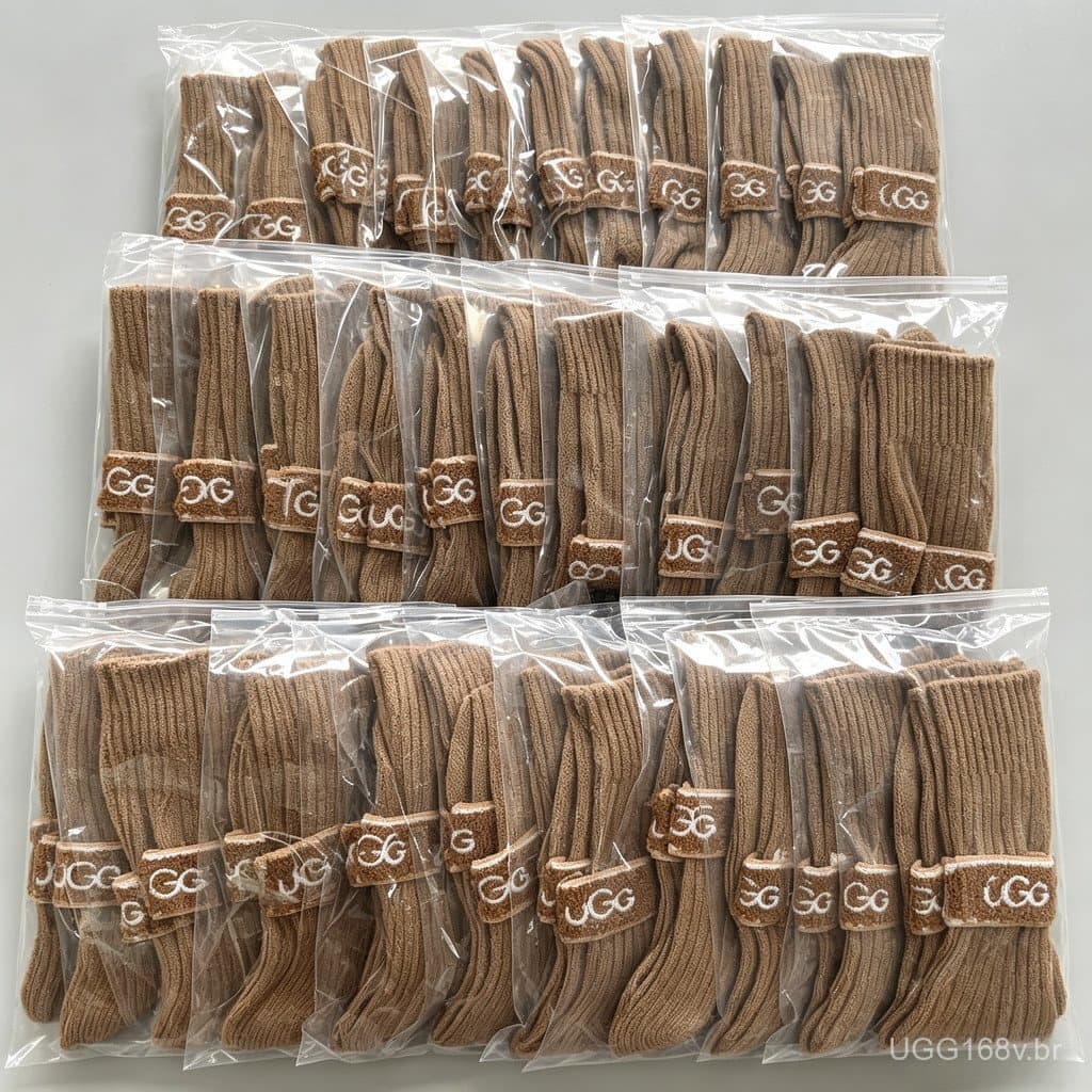 Meias Femininas UG*g para Outono e Inverno, Espessas, de Cano Médio, Quentes, Pacote com 10 Pares