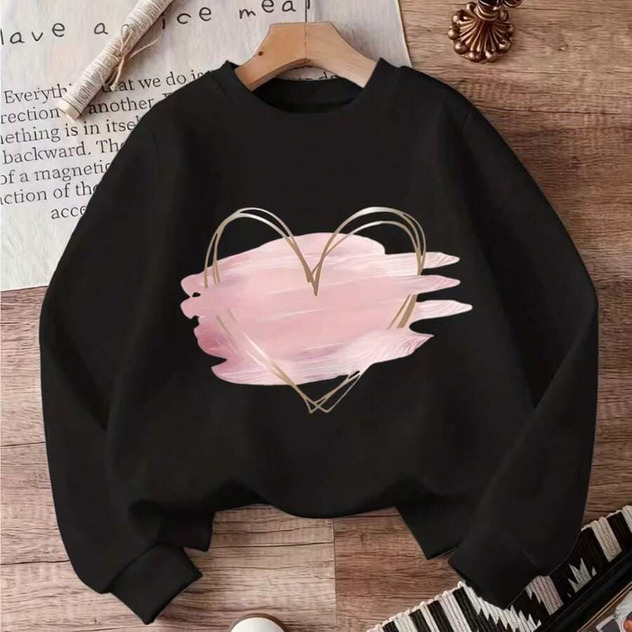 Moletom Feminino com Estampa de Coração Blusa de Frio Estilo Gola Redonda Perfeito para seu Inverno