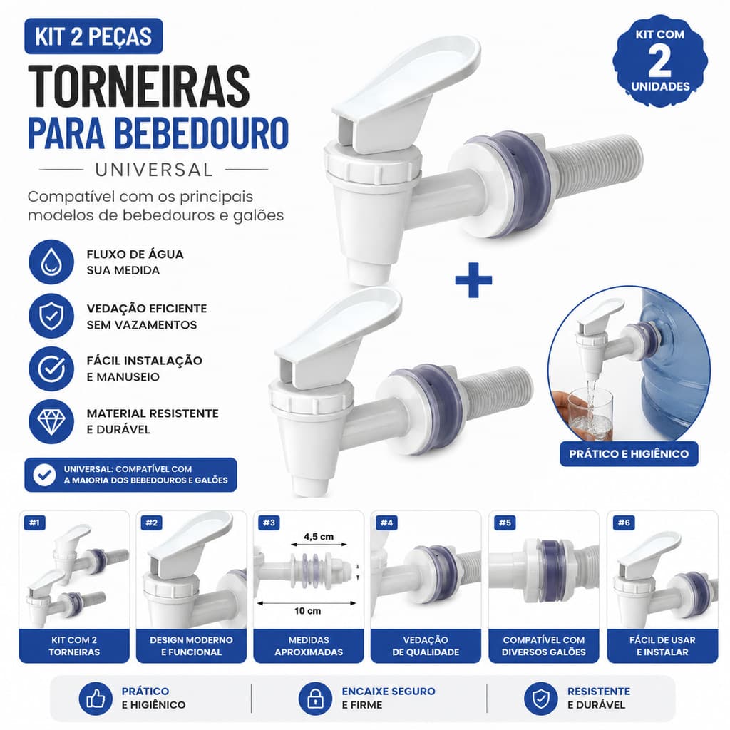 Kit 2 Torneira para Bebedouro Branca Universal