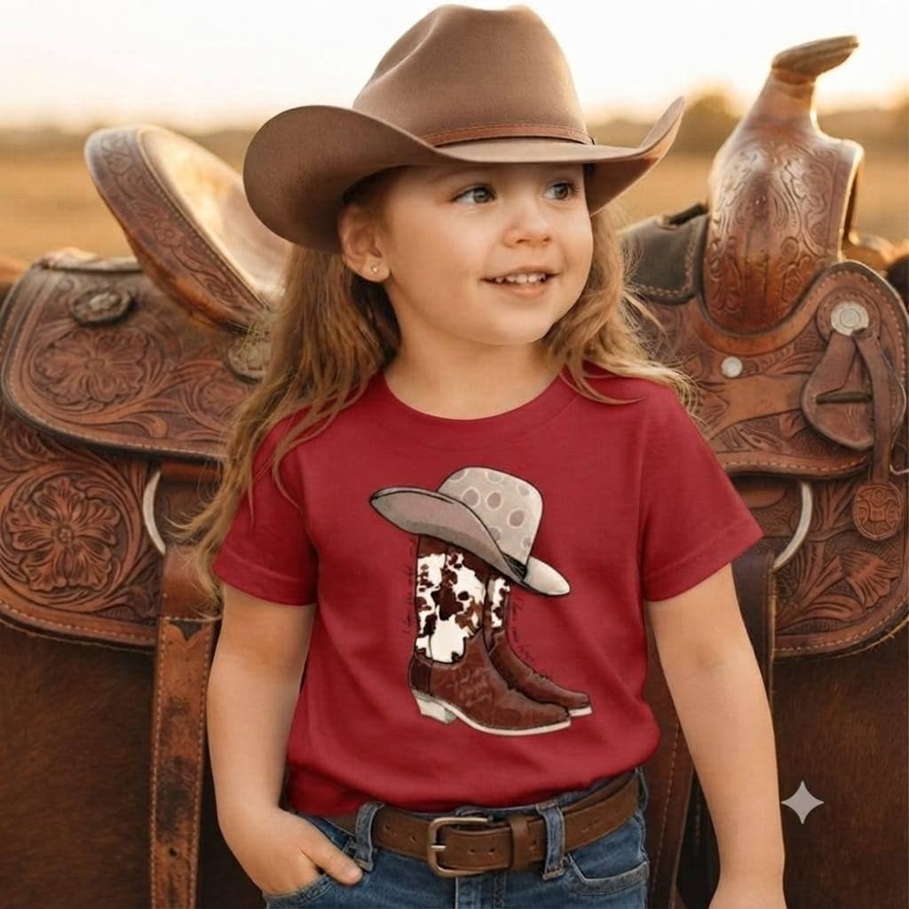 Camiseta Kids Country Estampa Chapéu E Bota Feminina Menina Manga Curta Moça Menina Escola Roça