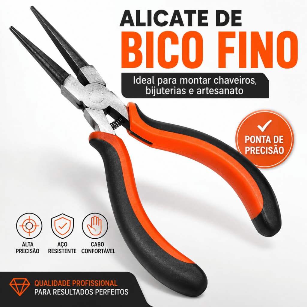 Alicate de Bico Fino Profissional para Chaveiros Bijuterias Artesanato