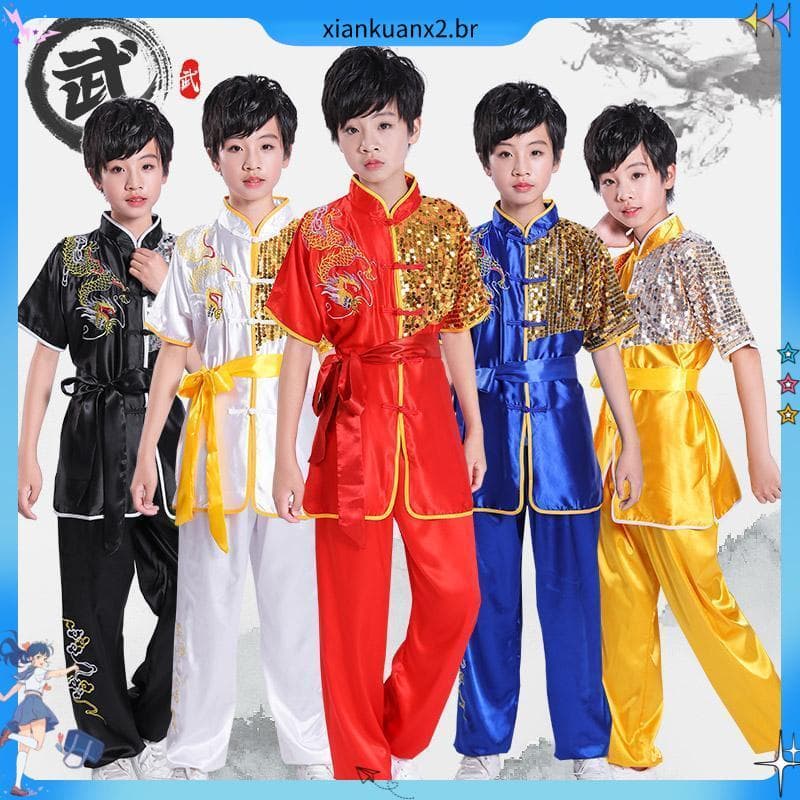 Crianças artes marciais desempenho traje crianças Kung Fu desempenho traje adulto bordado dragão traje adolescente lante