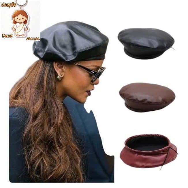 Boina  Feminina Francesa Couro Pu Moda Luxo Outorno-inverno