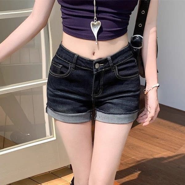 Shorts jeans feminino 6 verão cintura alta aparência mais fina