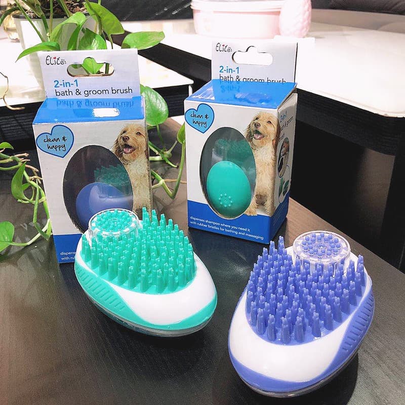 Escova de massagem para banho de animais de estimação, tipo apertar, líquido com um clique, limpeza de cães e gatos, pen