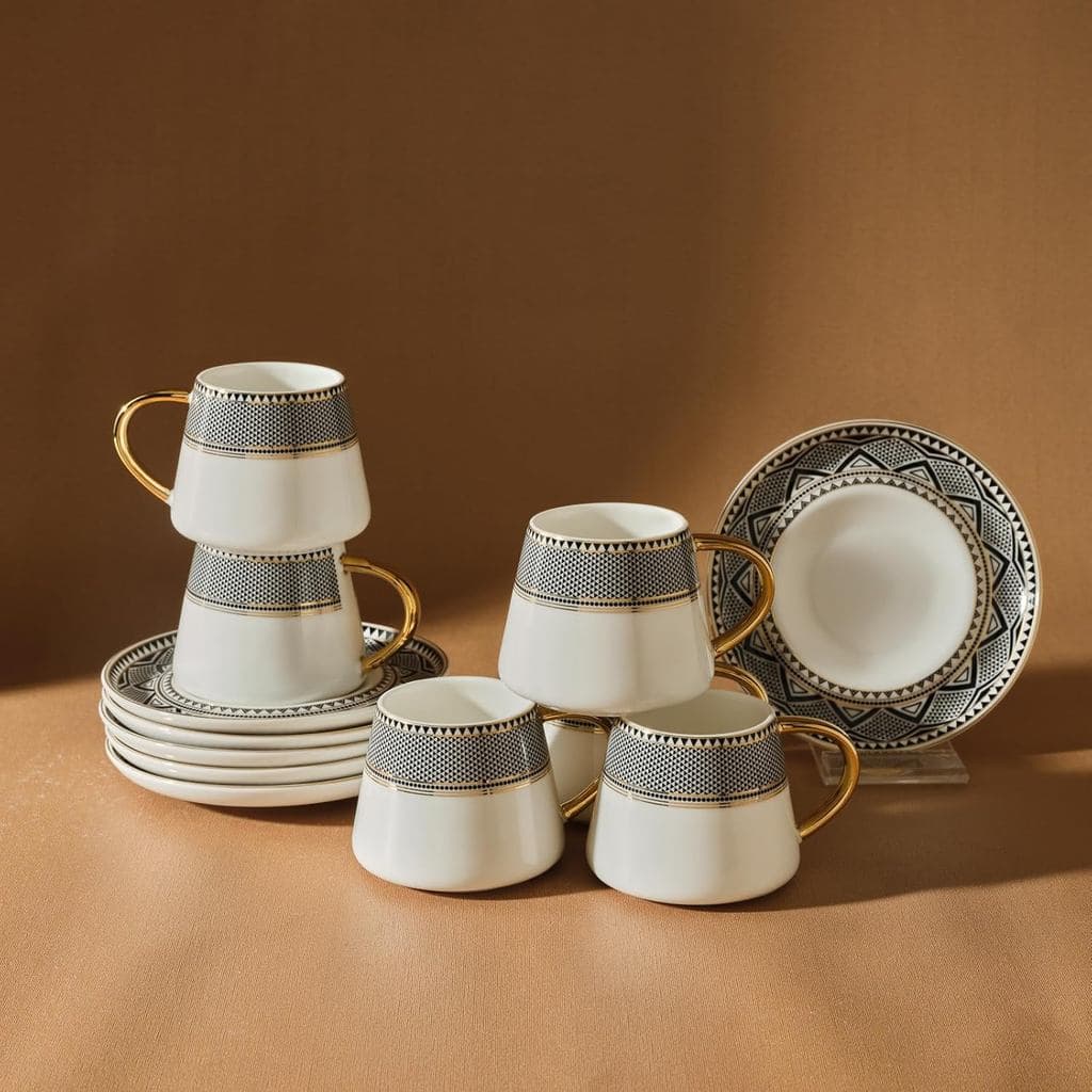Conjunto de 6 xícaras de café turco KARACA Globe, 80ml, 2.7 oz, todas as xícaras de espresso com pires, porcelana, padrõ
