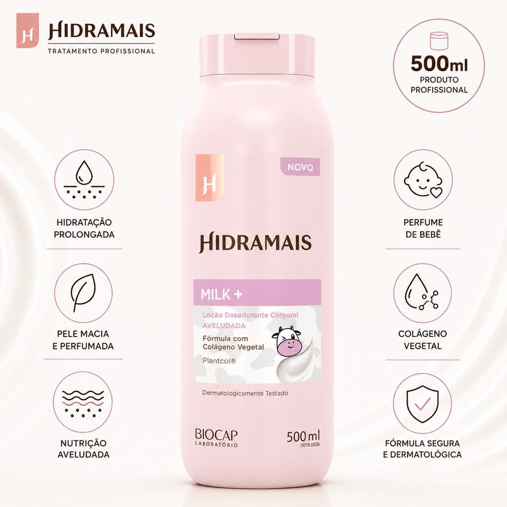 Creme Hidratante Corporal Milk+ 500ml Hidramais Creme De Corpo Loção Corporal Cuidados com a Pele