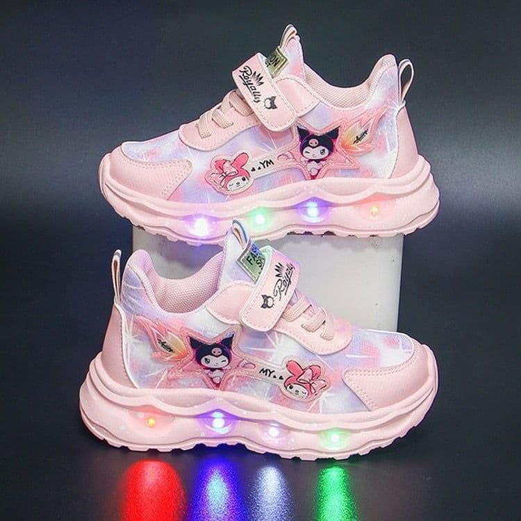 Tênis infantis com luzes, novos tênis infantis respiráveis com iluminação, tênis de corrida de couro estilo princesa, ca