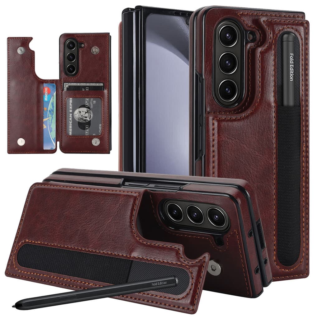 Capa De Cartão De Couro Magnético Com Fivela Dupla Para Samsung Galaxy Z Fold 8 Ultra Fold7 6 5 4 3 Suporte Carteira Tel