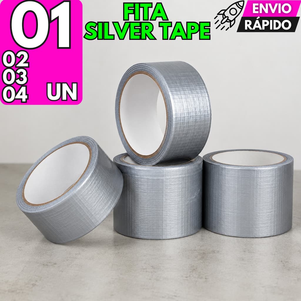 4/3/2/1 Fita Silver Tape Adesivas Cinza 10 Metros Multiuso 45mm x 10 Metros Resistente Rolo Prata