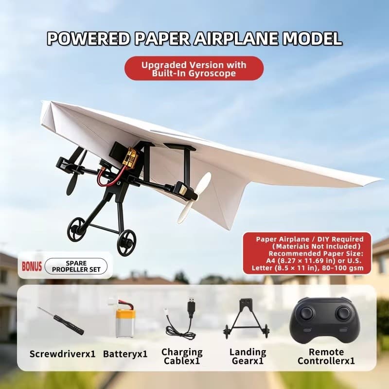 Kit De Avião De Papel RC DIY , Brinquedo Com Estabilizador Giroscópio , Controle Remoto Elétrico , Estável , Leve , Brin