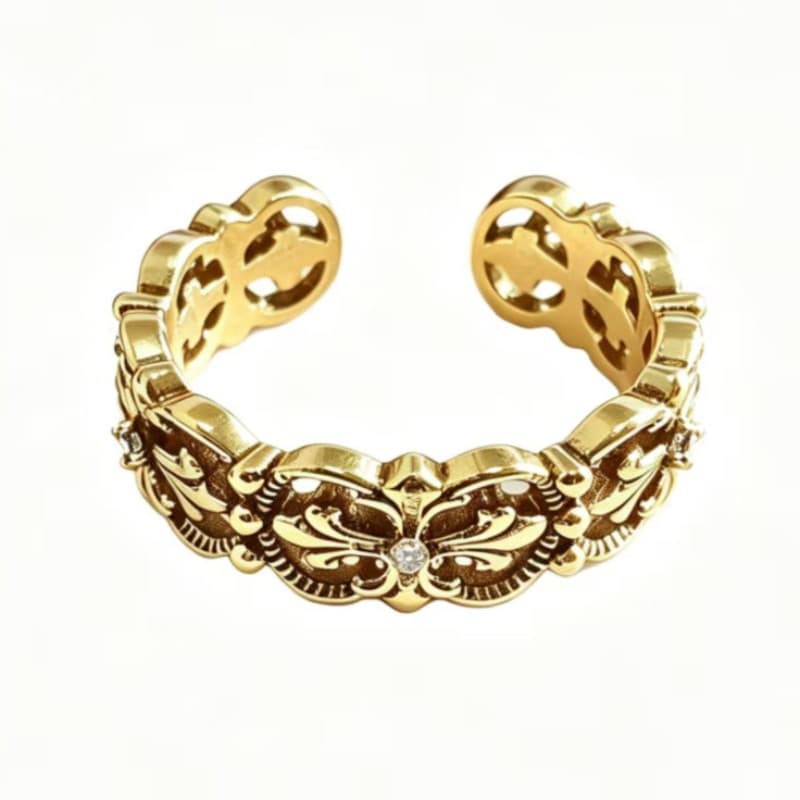 Anel De Flor Requintado Para Mulheres Vintage Ornamentado Aberto Ajustável Empilhável Joias Da Moda