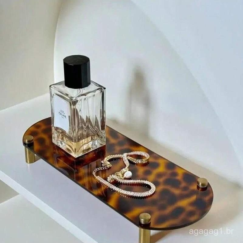 Bandeja de acrílico com estampa de leopardo, conjunto de 1 peça, bandeja requintada para armazenamento de joias e perfum