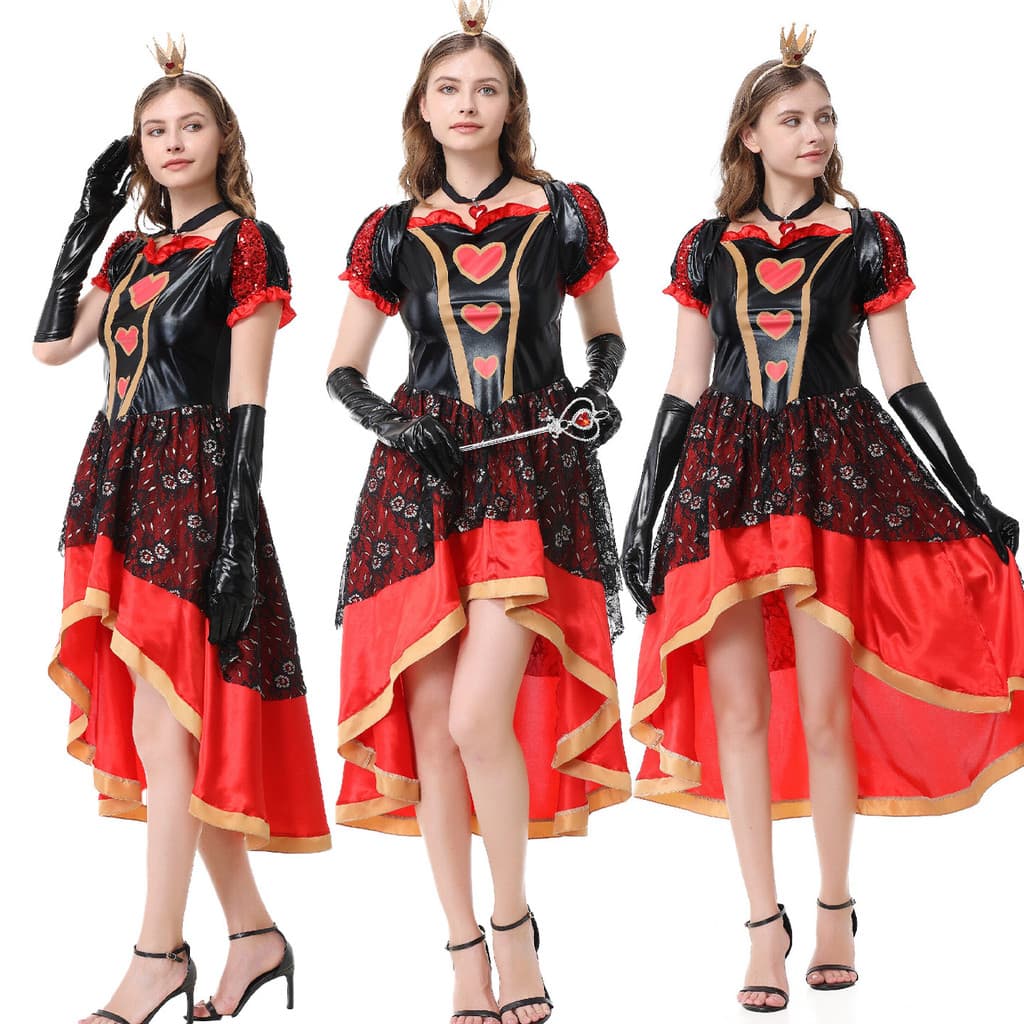 Fantasia Rainha de Copas Alice no País das Maravilhas, Vestido Feminino, Roupa Cosplay para Festa Halloween e Carnaval