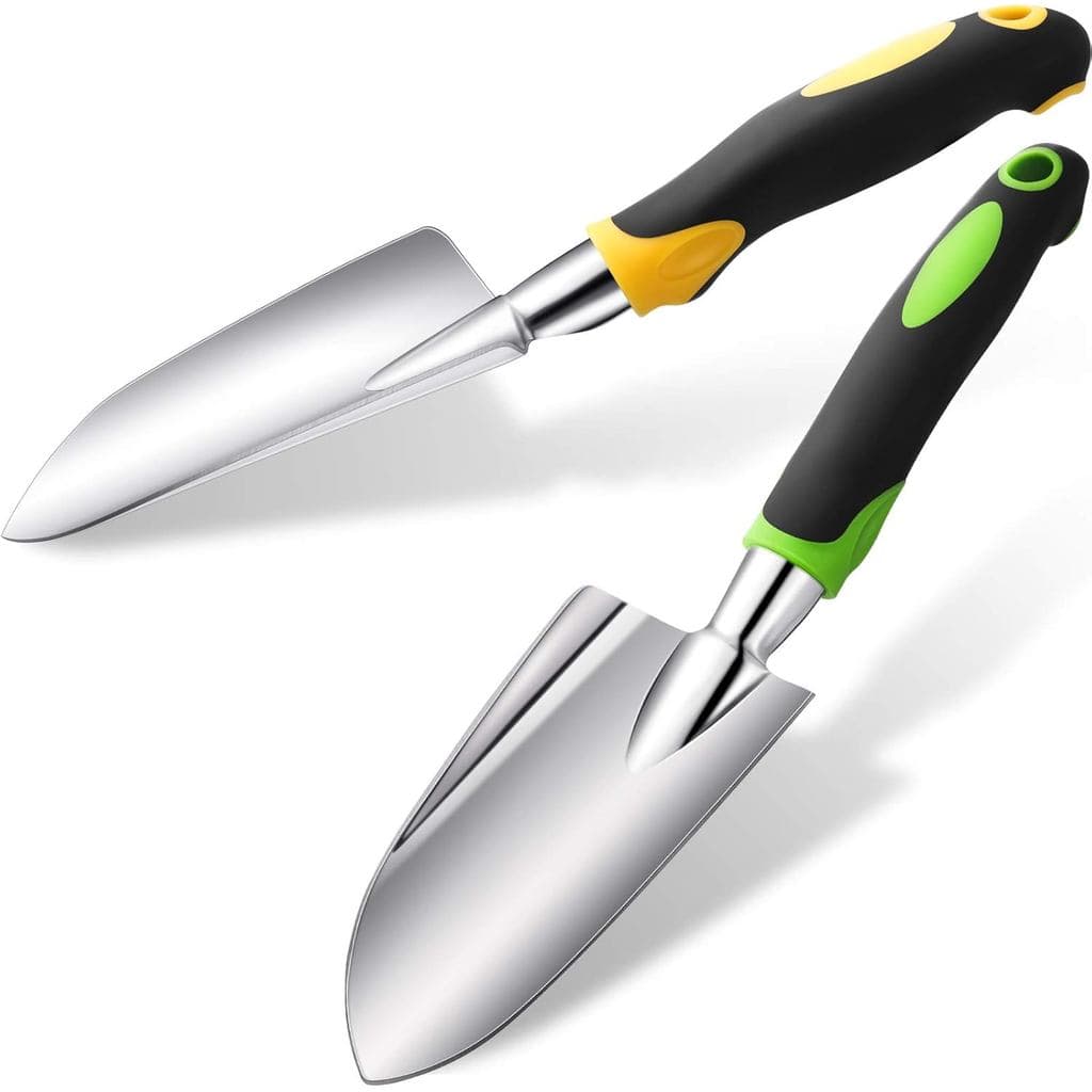 2 Peças Pá de Jardim com Cabo Emborrachado Antiderrapante, Pá de Alumínio para Plantio e Escavação (Amarelo, Verde) V373