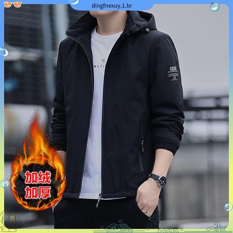 Jaqueta masculina outono inverno com capuz Casual forro de lã engrossado jaqueta masculina estilo fino na moda blusão pr