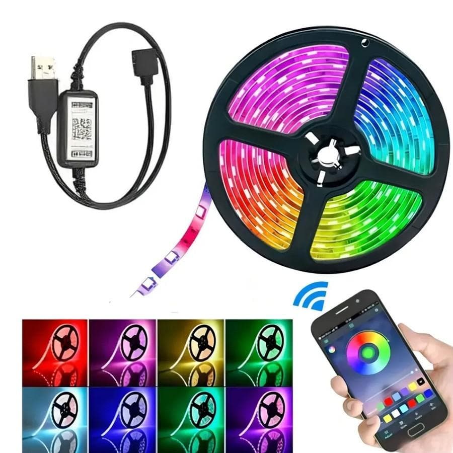 Fita LED RGB 5m Kapbom 5050 c/ Controle Bluetooth (App) USB