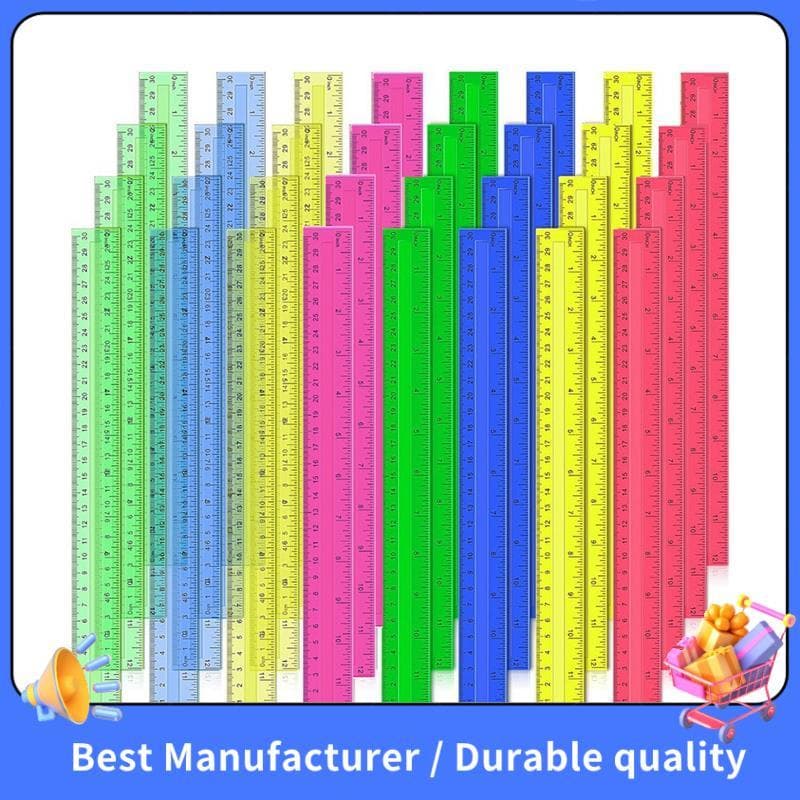 Réguas De Plástico De 12 Polegadas , 32 PCS Métricas Transparentes Em Massa De Cores Sortidas Com Centímetros De Milimét