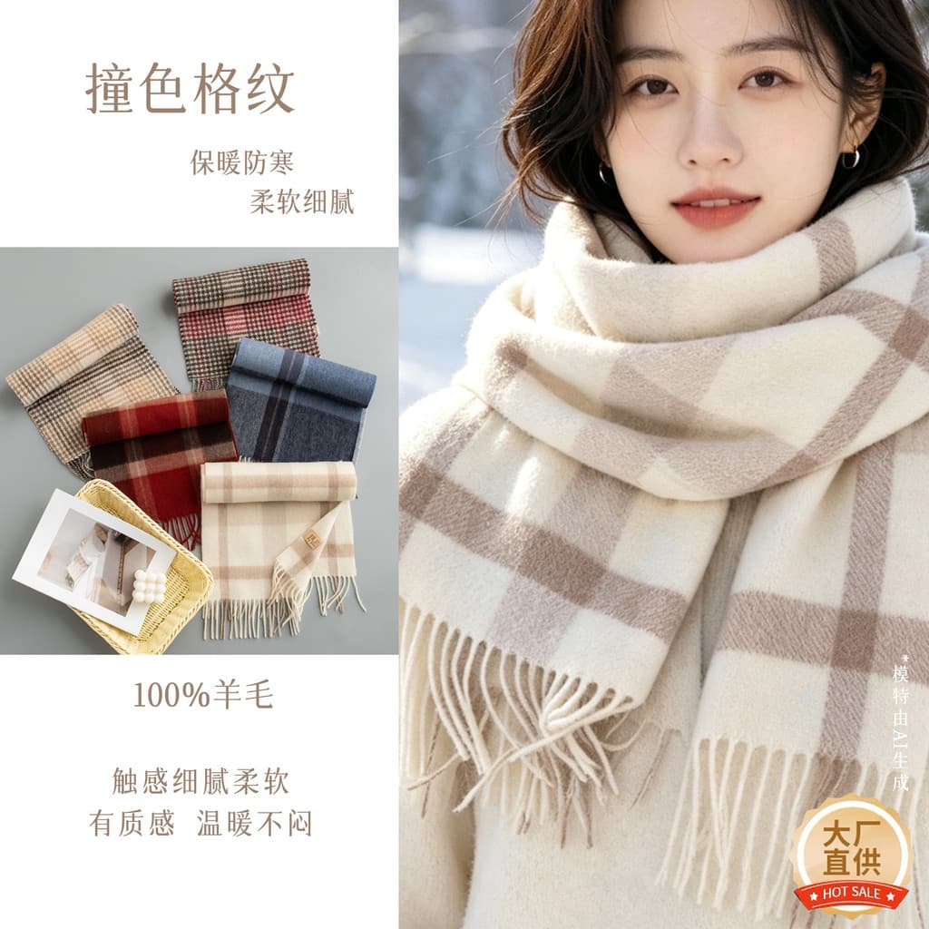 Presente de ano novo cachecol High-End masculino All-Match engrossado outono inverno novo estilo xadrez costura cachecol