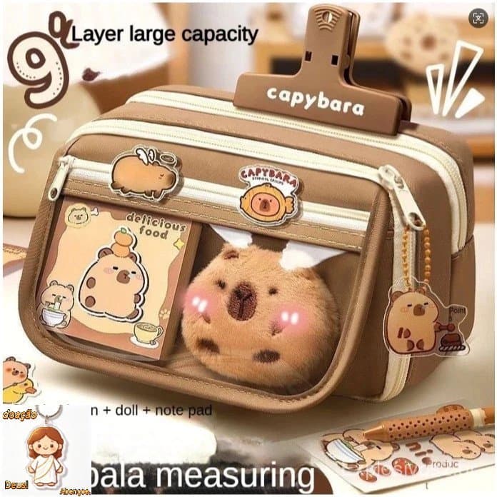 Adesivos grátis Bolsa De Lápis Transparente Super Grande-Estojo De Lona À Prova D'água Estilo Coreano