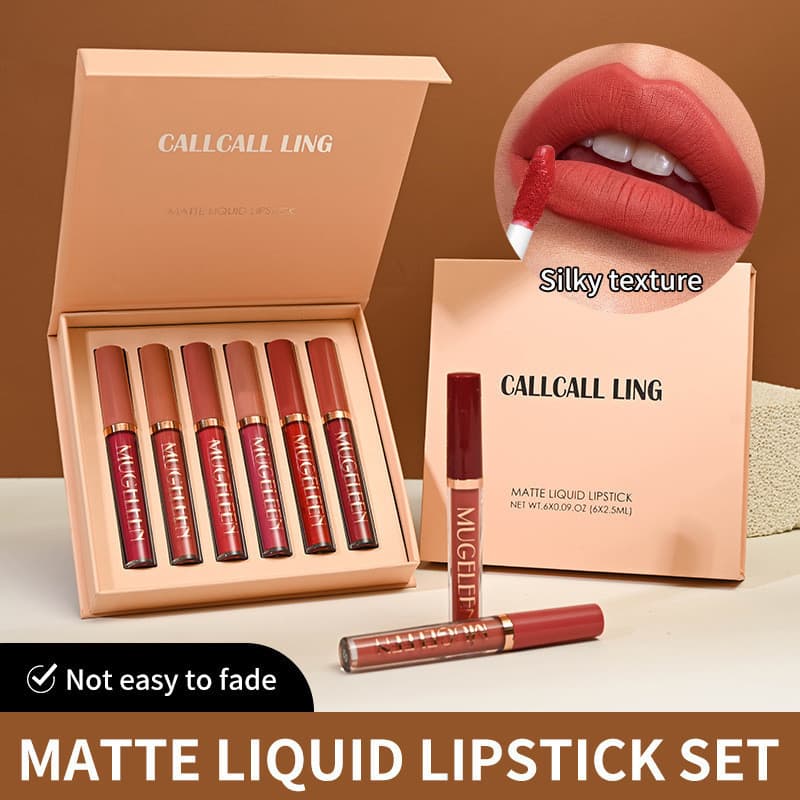 MUGE LEEN Copo Antiaderente Conjunto de Esmalte Labial Veludo Fosco Conjunto de 6 Peças Batom Líquido Maquiagem Europeia