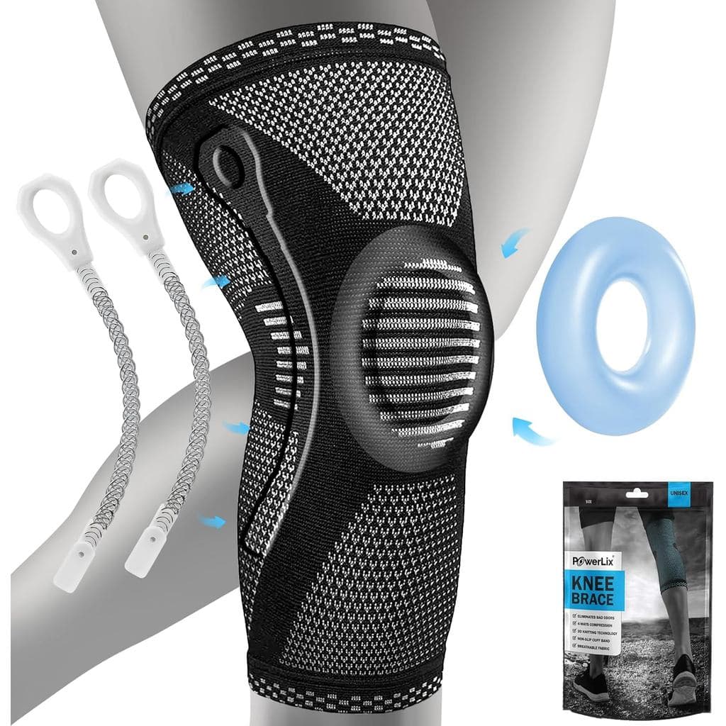 Joelheira POWERLIX com Suporte e Almofada para Alívio da Dor, Suporte Médico para Joelho, Manga de Compressão para Joelh
